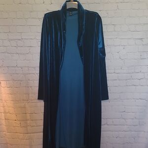 Teal Green Blue Long Crushed Velvet Duster Open Cardigan Shein Large Boho Chic
